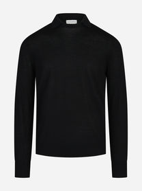 Maglia in lana con colletto finezza 16 nero - vista frontale