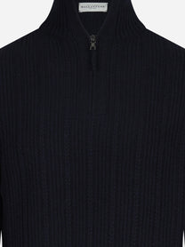 Polo in lana a coste con mezza zip blu - dettaglio