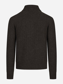 Polo in lana a coste con mezza zip marrone - vista posteriore