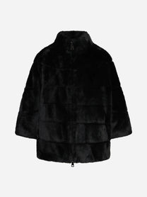 Giacca kimono in pelliccia sintetica nera BETTA CORRADI - vista frontale