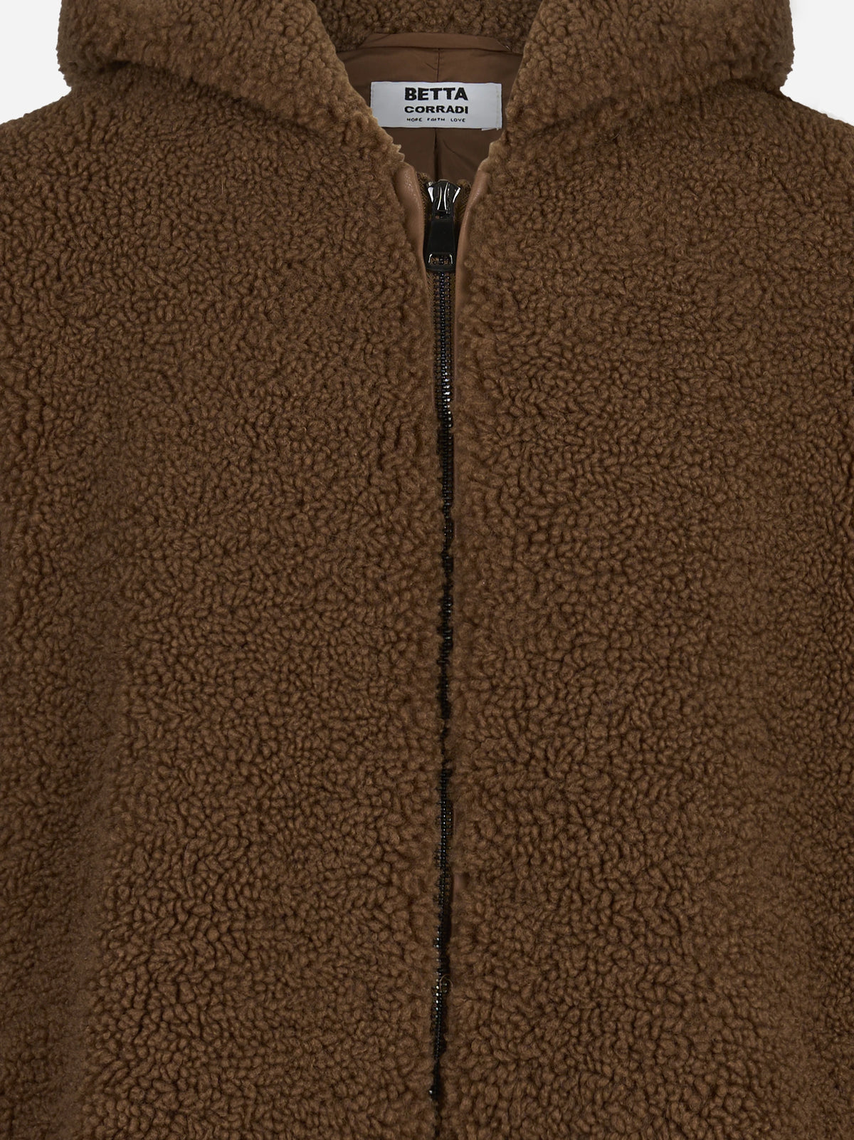 Giacca effetto teddy con cappuccio marrone - dettaglio