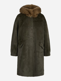 Parka lungo in pelliccia sintetica con cappuccio verde - vista frontale