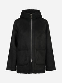 Giacca reversibile con cappuccio e tasche nera - vista frontale, lato liscio
