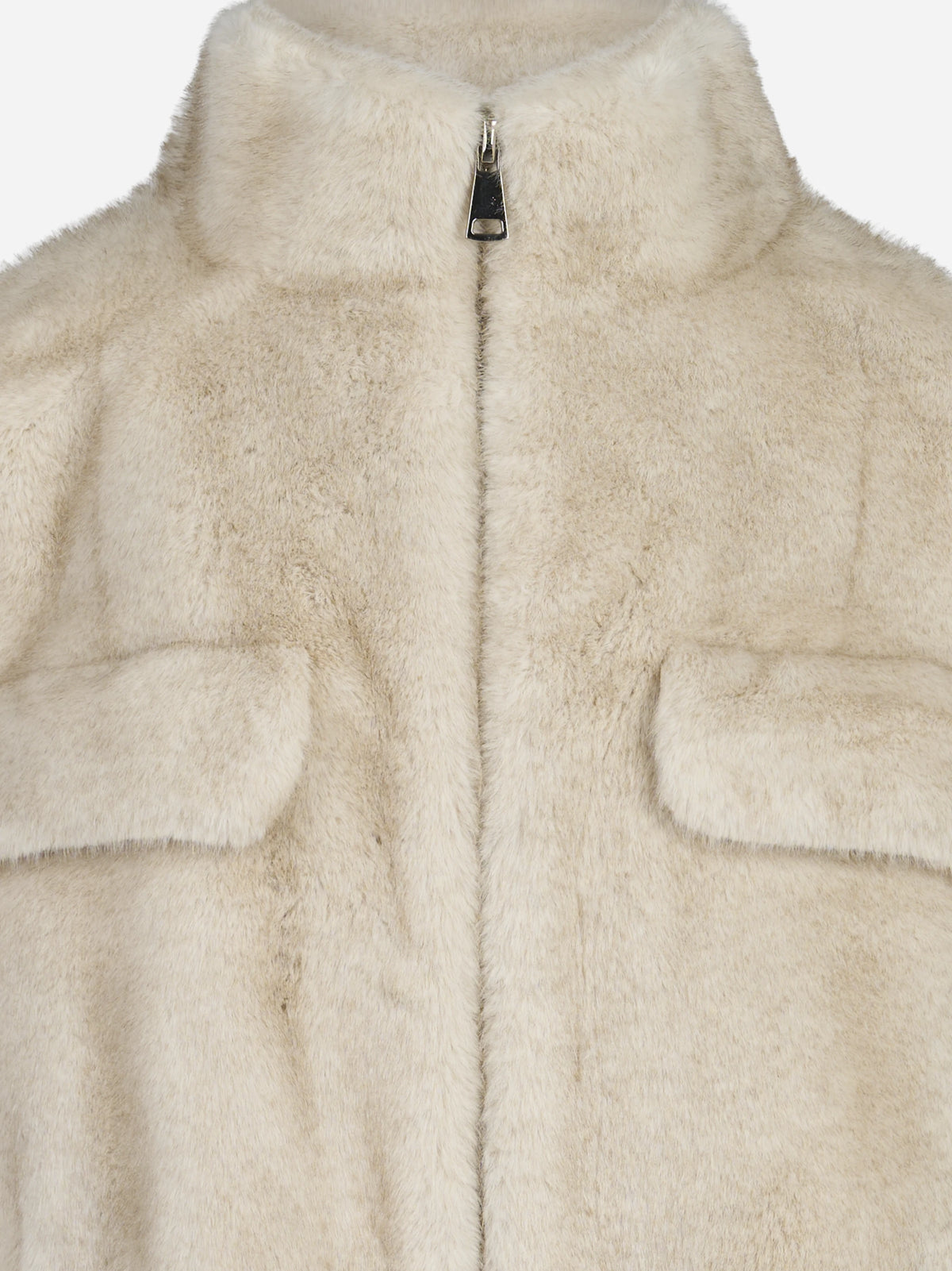Bomber in pelliccia sintetica con pattine beige BETTA CORRADI - dettaglio