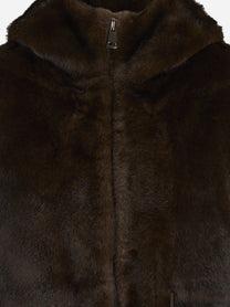 Gilet in pelliccia sintetica con cappuccio marrone - dettaglio