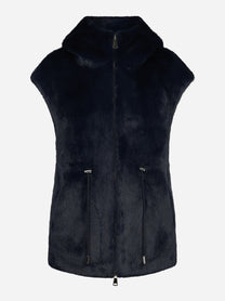 Gilet in pelliccia sintetica con cappuccio blu - vista frontale