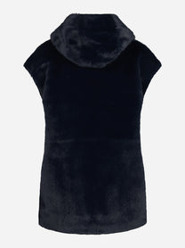 Gilet in pelliccia sintetica con cappuccio blu - vista posteriore