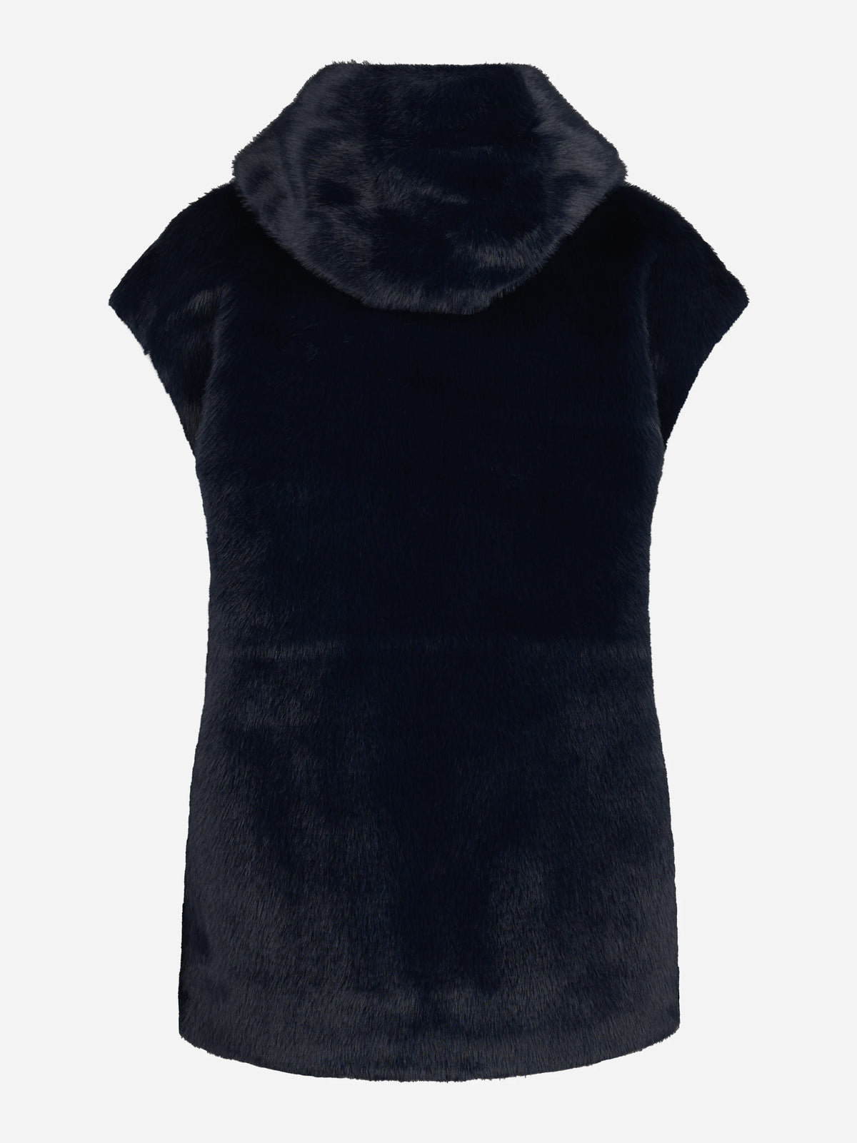 Gilet in pelliccia sintetica con cappuccio blu - vista posteriore