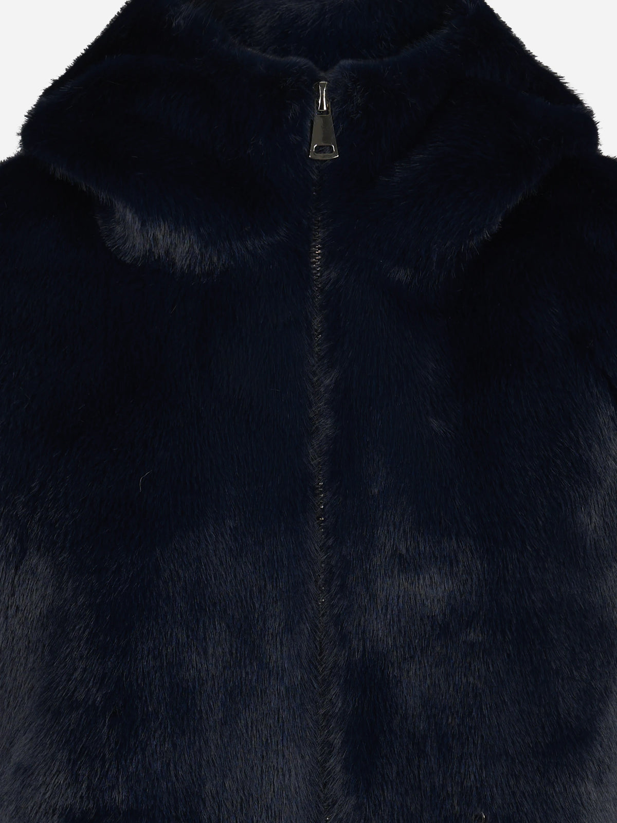 Gilet in pelliccia sintetica con cappuccio blu - dettaglio