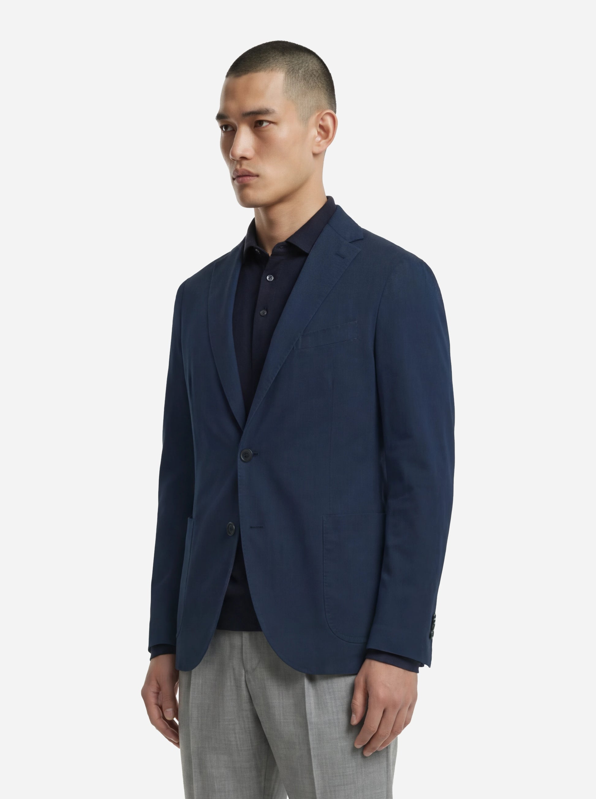 Blazer monopetto blu in cotone elasticizzato