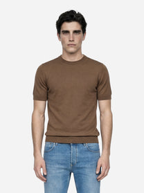 Maglia girocollo manica corta in cotone marrone