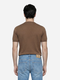 Maglia girocollo manica corta in cotone marrone