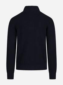 Cardigan con zip in lana vergine blu - vista posteriore