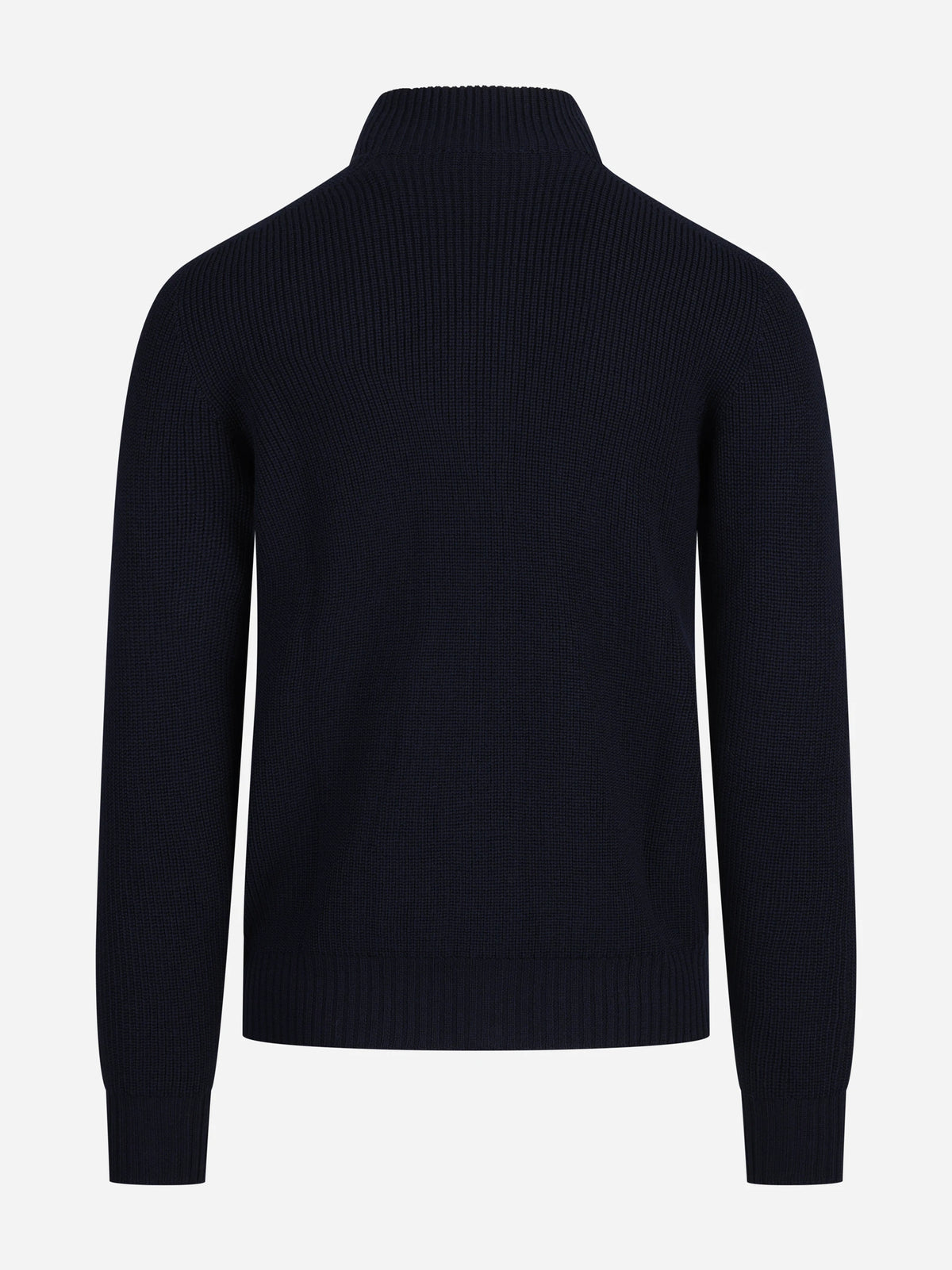 Cardigan con zip in lana vergine blu - vista posteriore