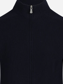 Cardigan con zip in lana vergine blu - dettaglio del prodotto