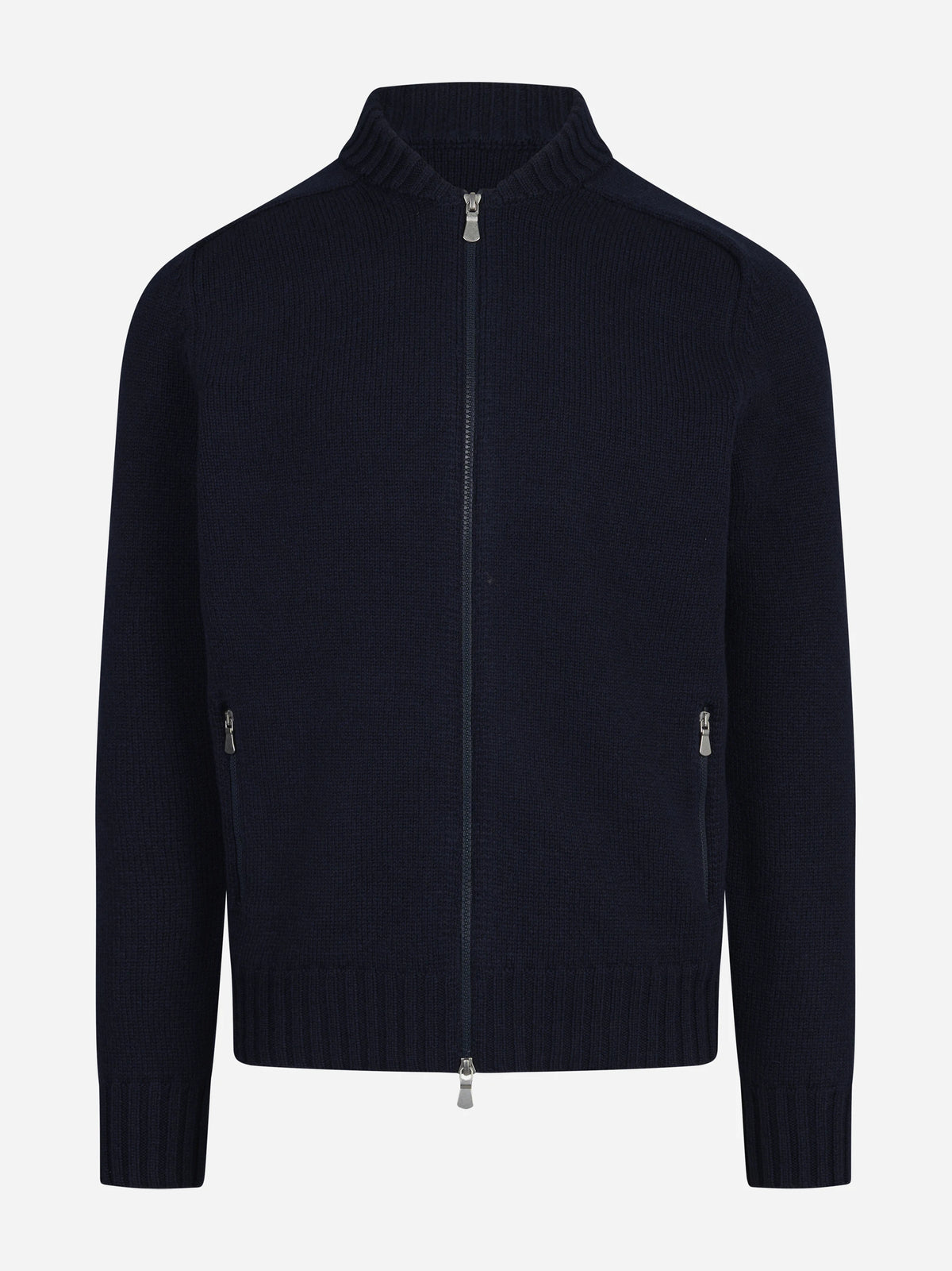 Giubbino in lana vergine con zip blu - vista frontale