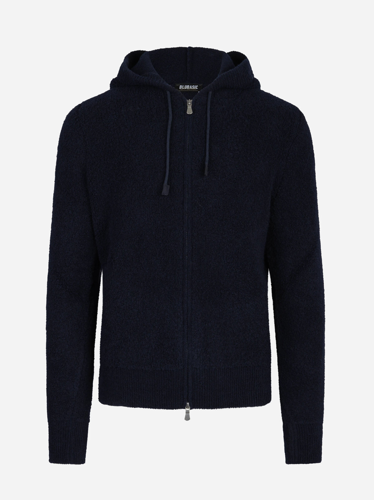 Giubbino in misto lana con cappuccio blu - vista frontale