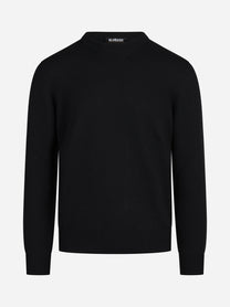 Maglia girocollo in lana merino finezza 7 nera - vista frontale