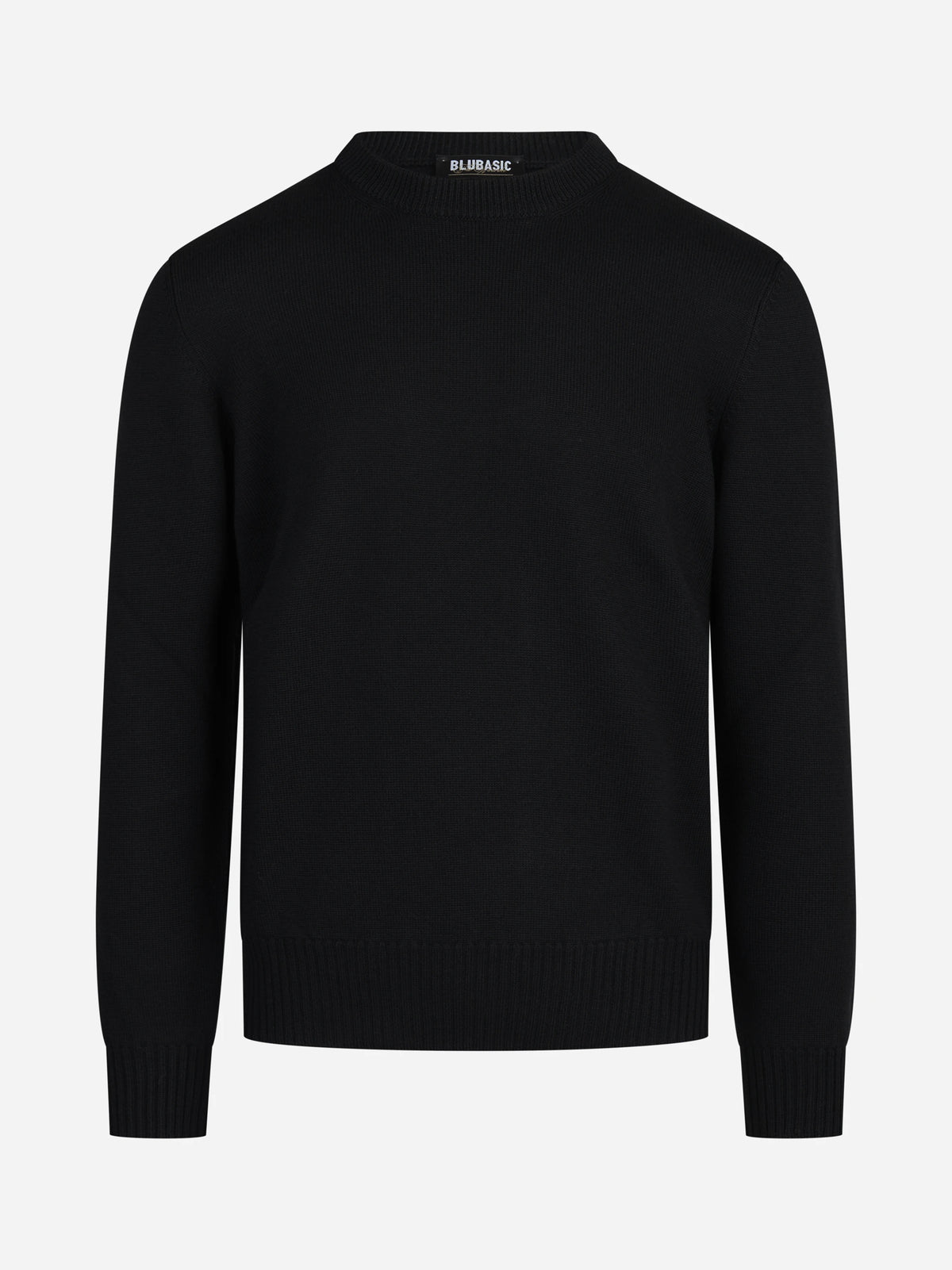 Maglia girocollo in lana merino finezza 7 nera - vista frontale