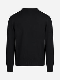 Maglia girocollo in lana merino finezza 7 nera - vista posteriore