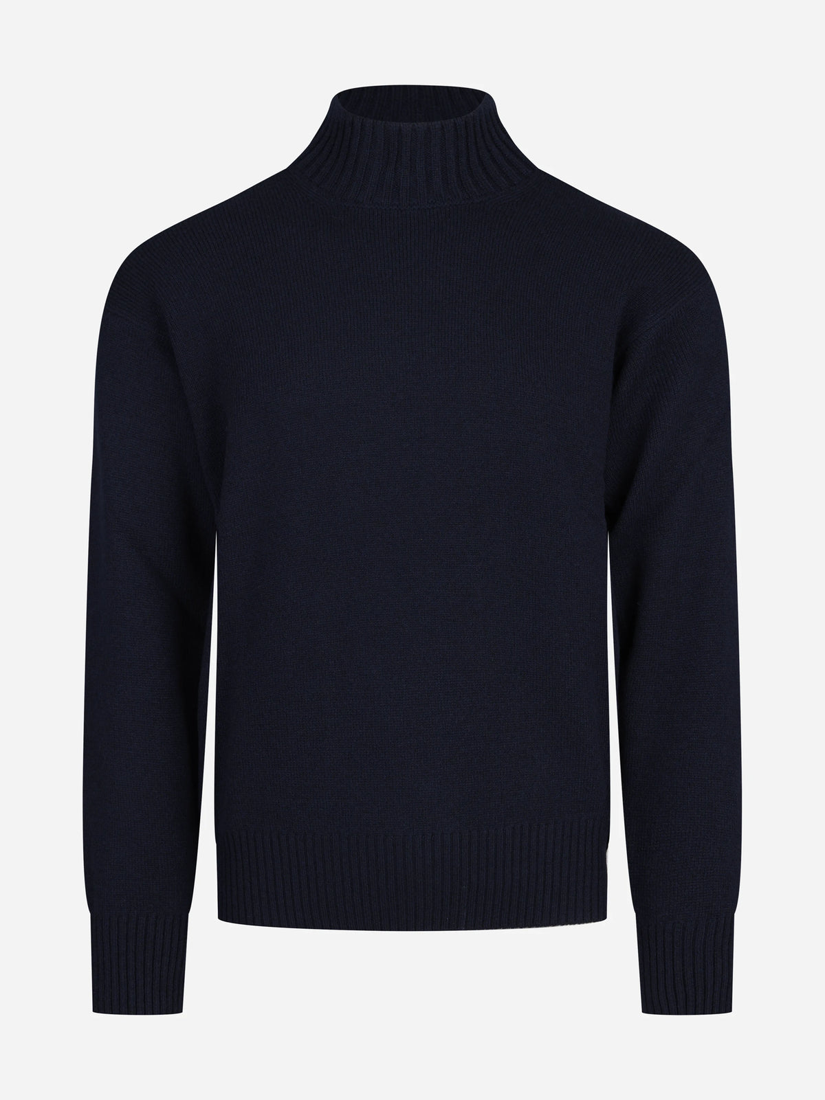 Maglia lupetto in lana vergine blu - vista frontale