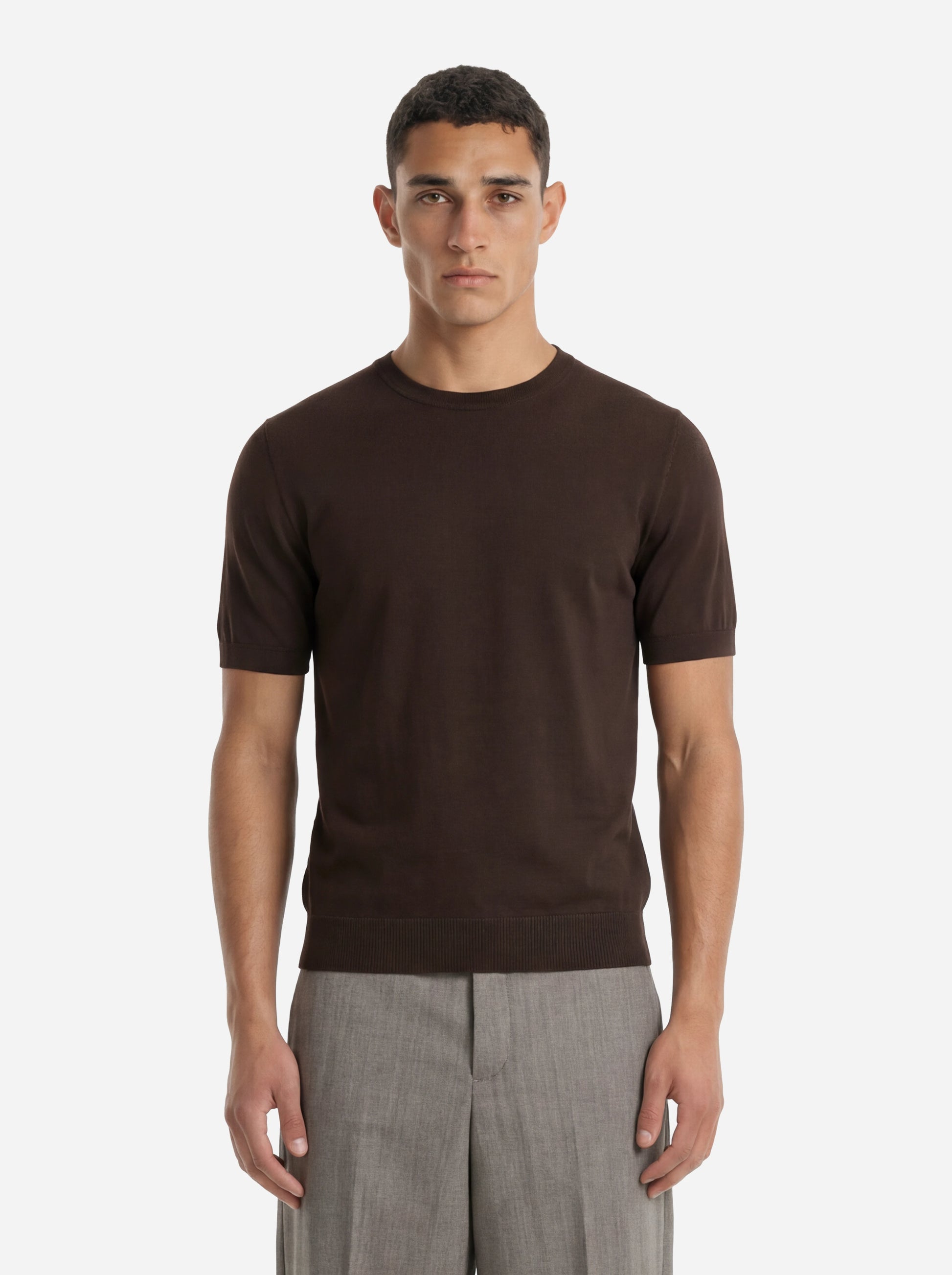 Maglia manica corta in cotone marrone finezza 18
