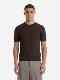 Maglia manica corta in cotone marrone finezza 18