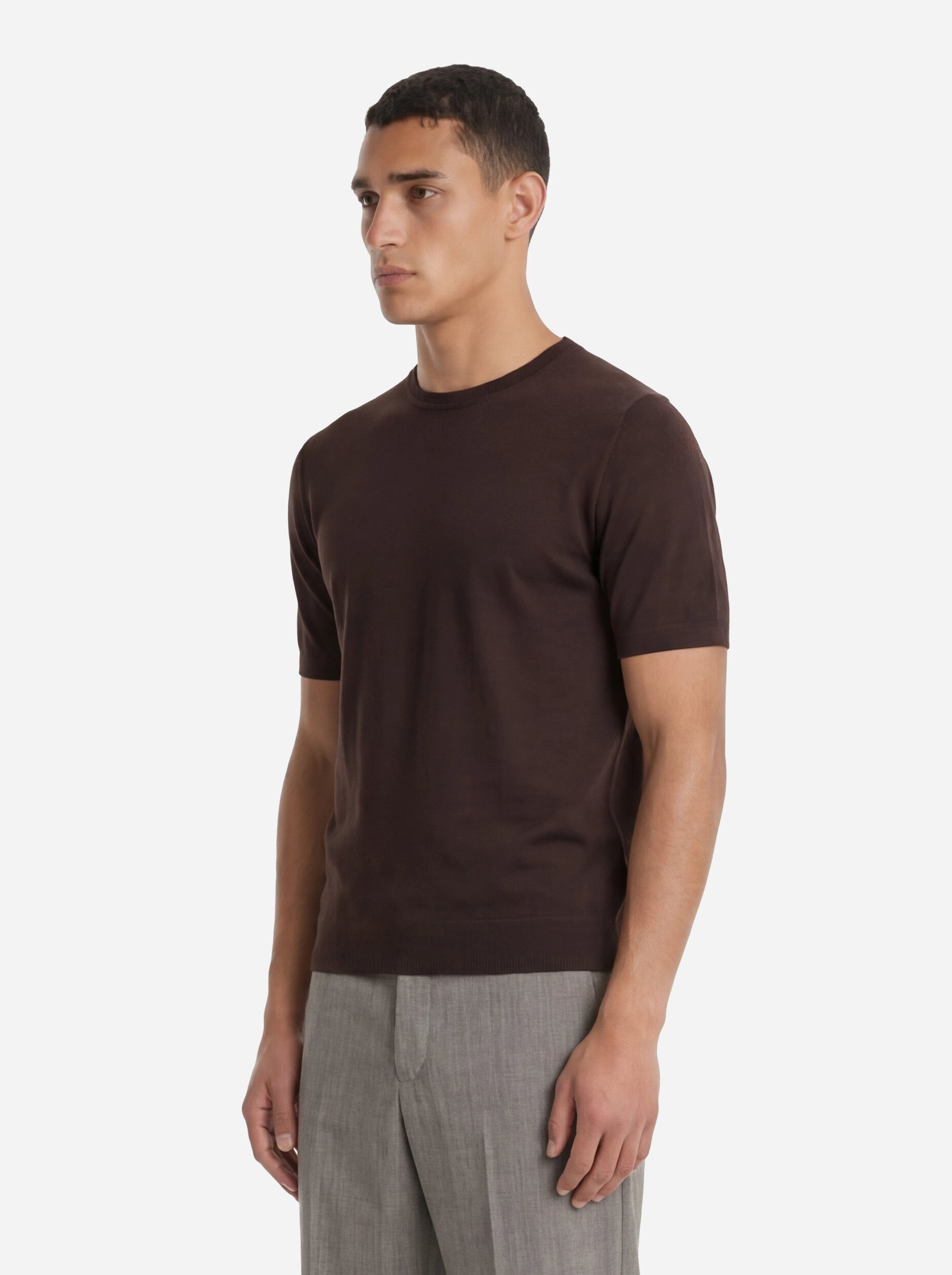 Maglia manica corta in cotone marrone finezza 18
