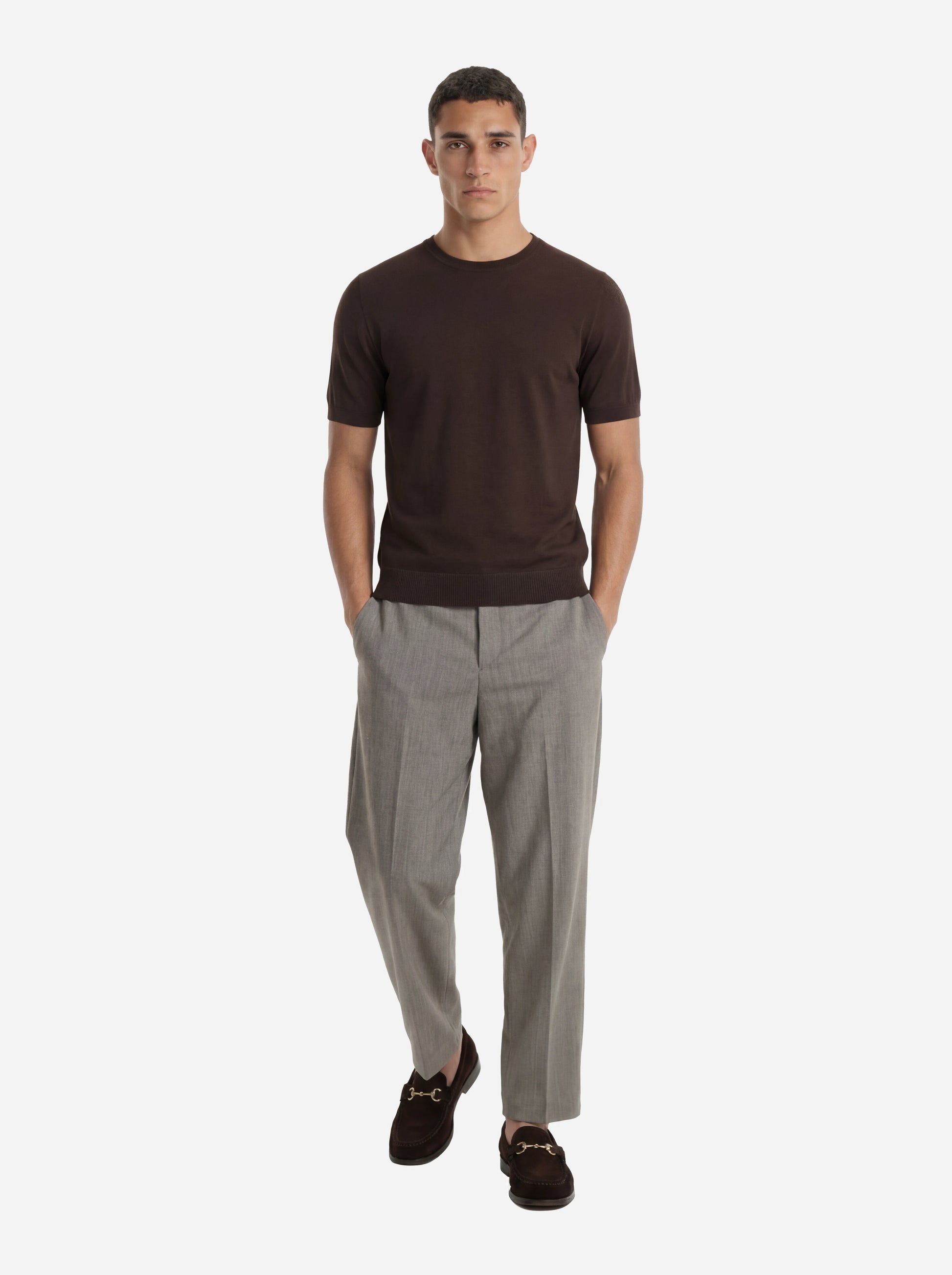 Maglia manica corta in cotone marrone finezza 18