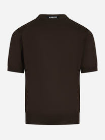 Maglia manica corta in cotone marrone finezza 18