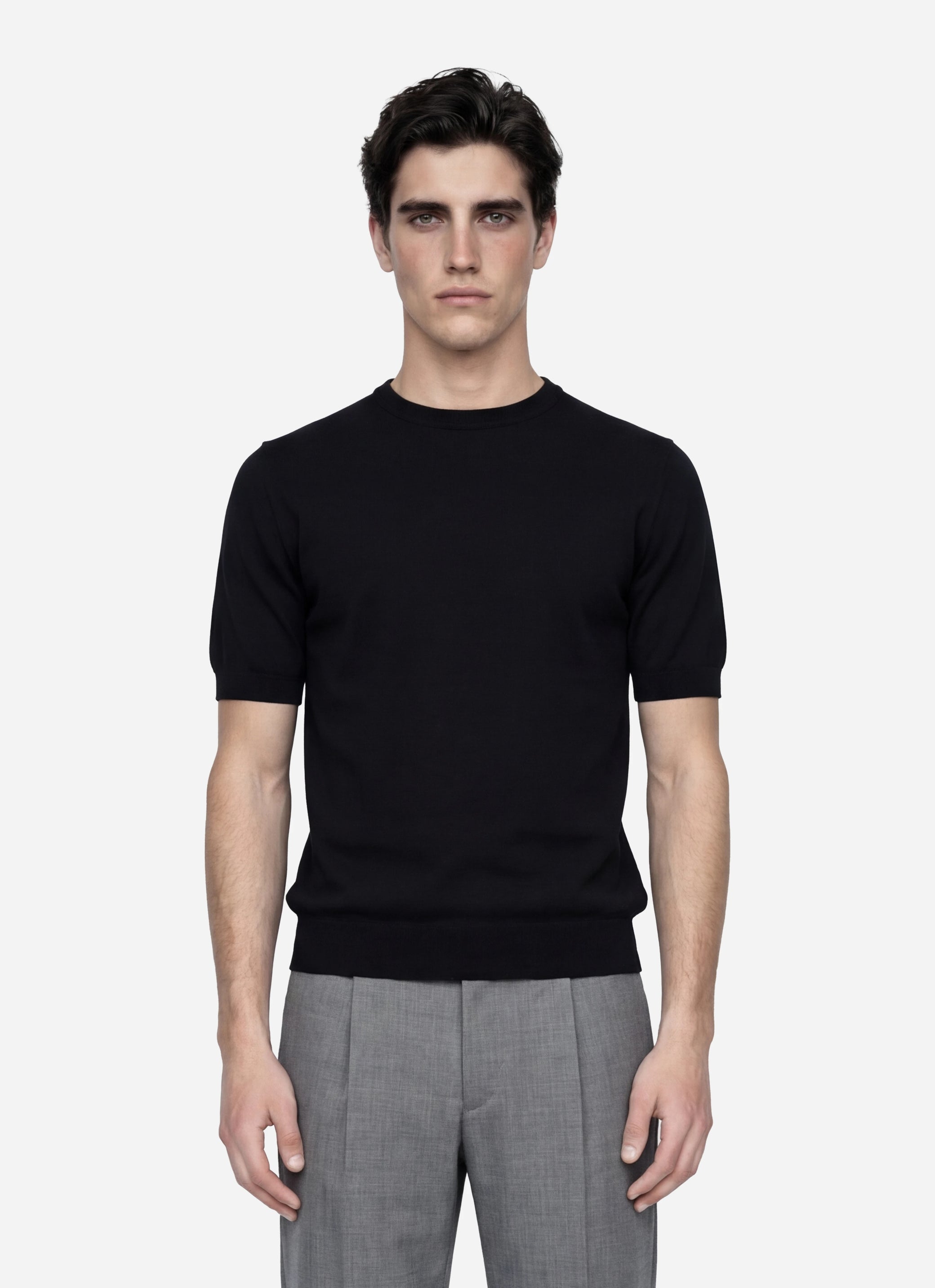 Maglia manica corta in cotone nero finezza 18