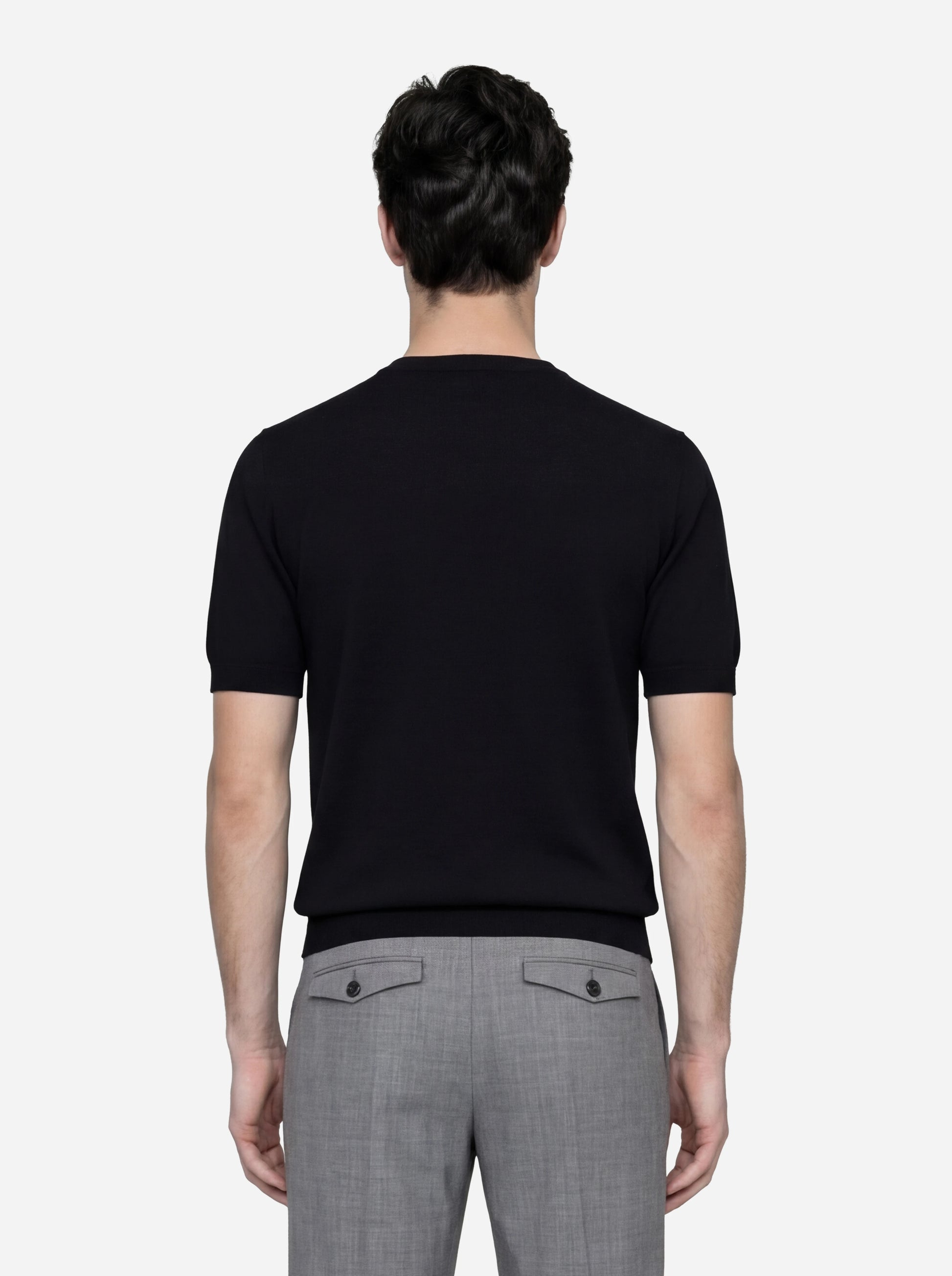 Maglia manica corta in cotone nero finezza 18