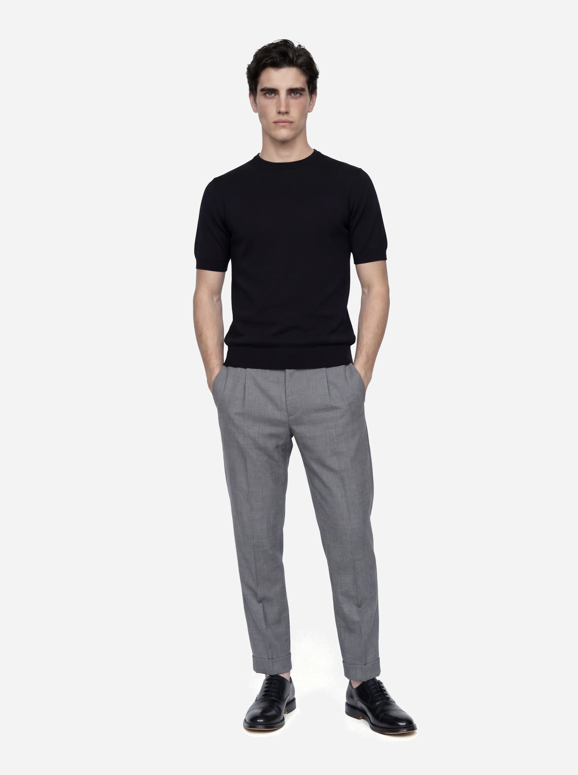 Maglia manica corta in cotone nero finezza 18