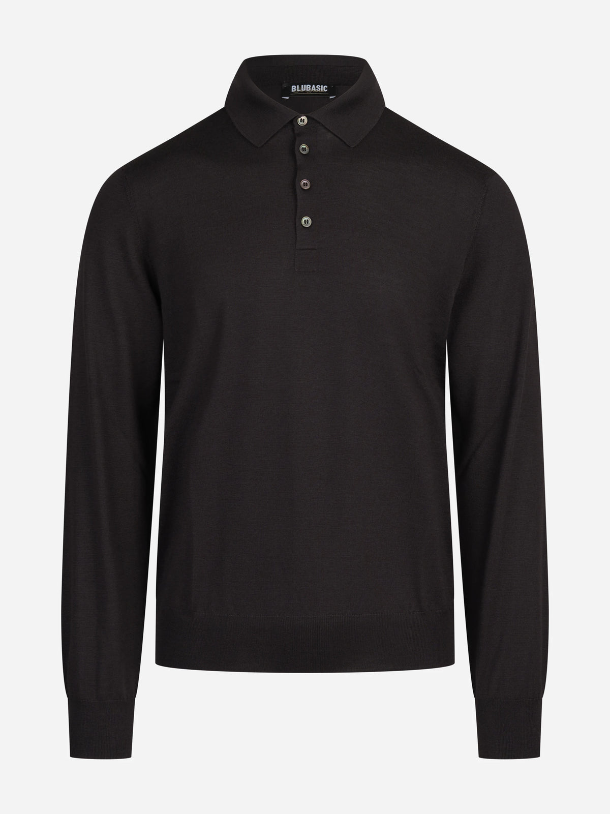 Polo a maniche lunghe in lana seta e cashmere marrone - vista frontale