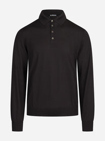 Polo a maniche lunghe in lana seta e cashmere marrone - vista frontale