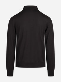 Polo a maniche lunghe in lana seta e cashmere marrone - vista posteriore