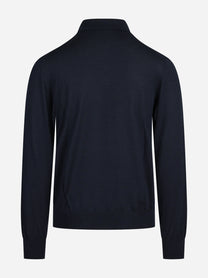 Polo a maniche lunghe in lana seta e cashmere blu - vista posteriore