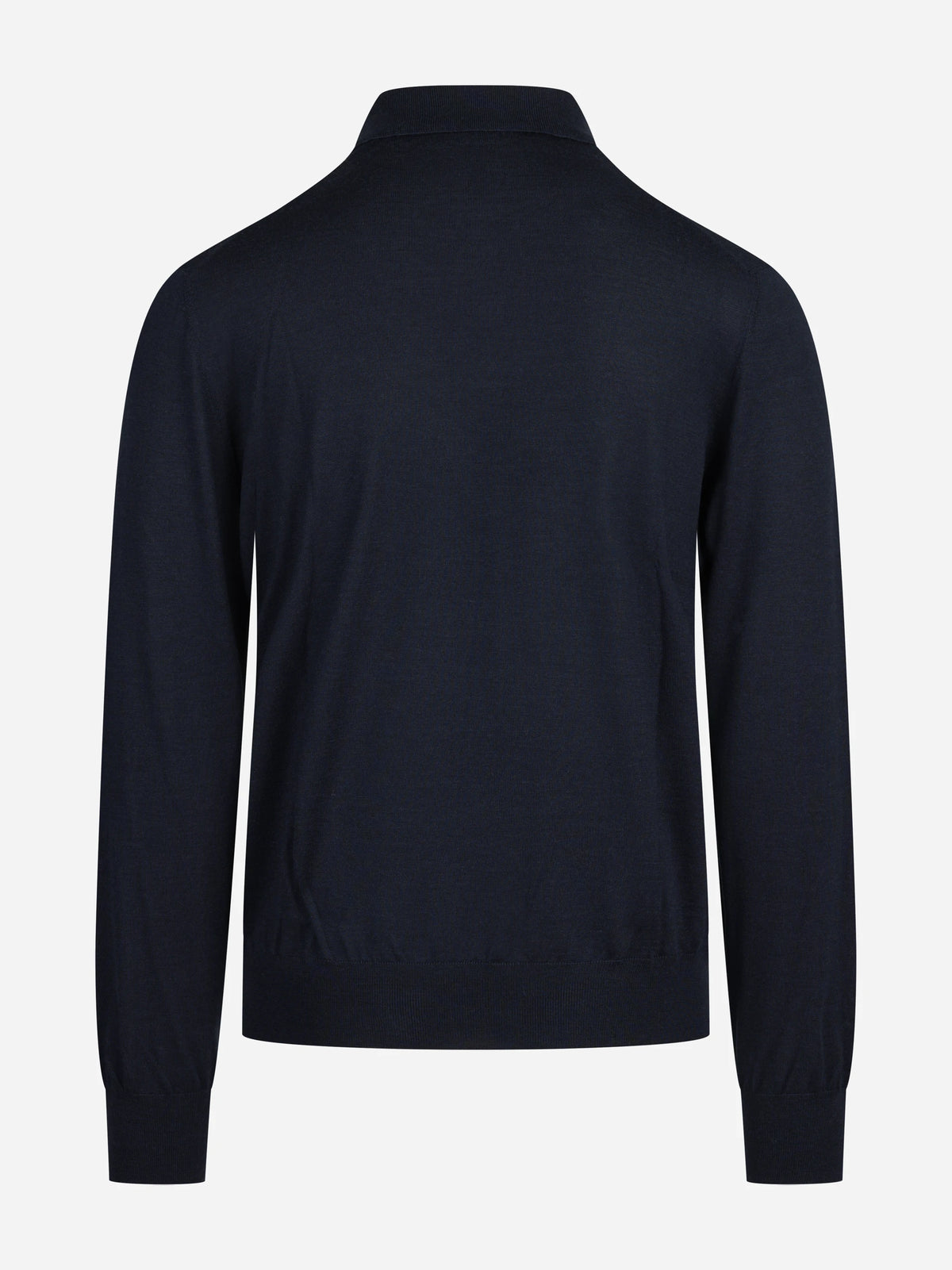 Polo a maniche lunghe in lana seta e cashmere blu - vista posteriore