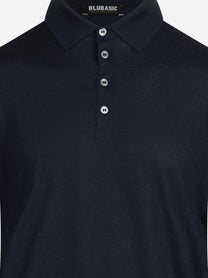 Polo a maniche lunghe in lana seta e cashmere blu - dettaglio del prodotto