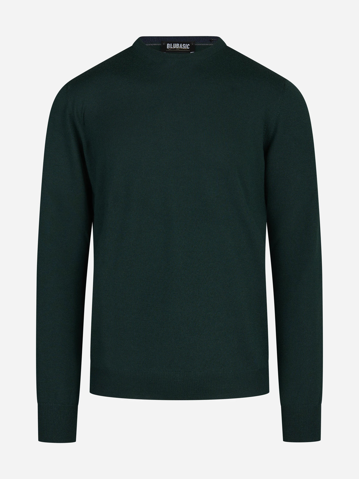 Maglia girocollo in lana merinos verde - vista frontale