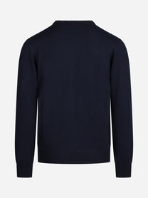 Maglia girocollo in lana merino blu - vista posteriore
