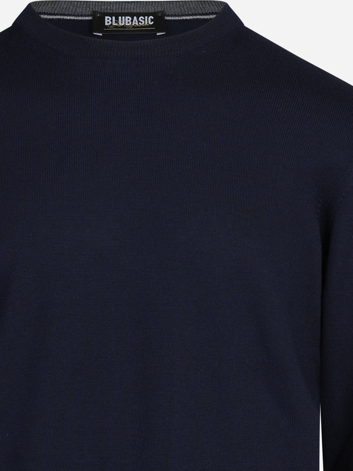 Maglia girocollo in lana merino blu - dettaglio del prodotto