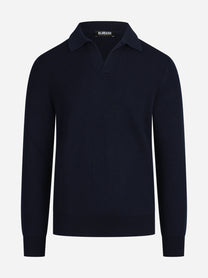 Polo skipper in lana vergine blu - vista frontale