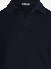 Polo skipper in lana vergine blu - dettaglio del prodotto