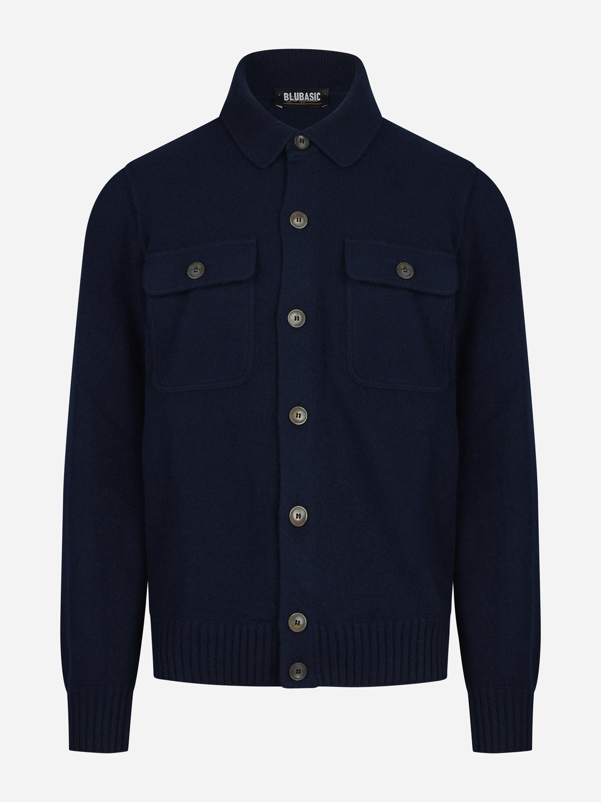 Camicia in cashmere con tasche blu - vista frontale