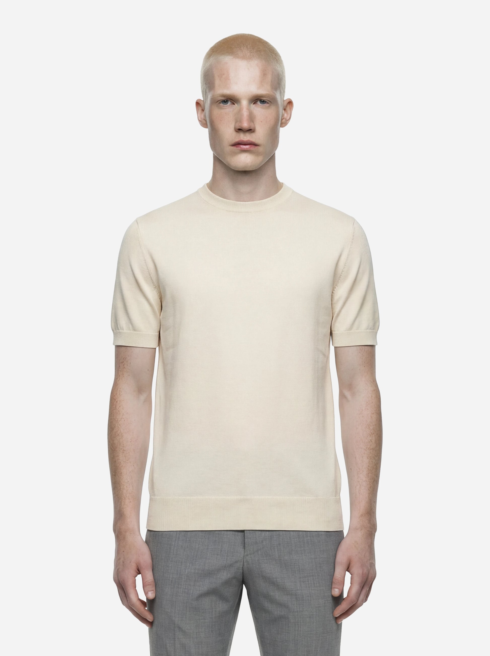 Maglia girocollo manica corta in cotone beige