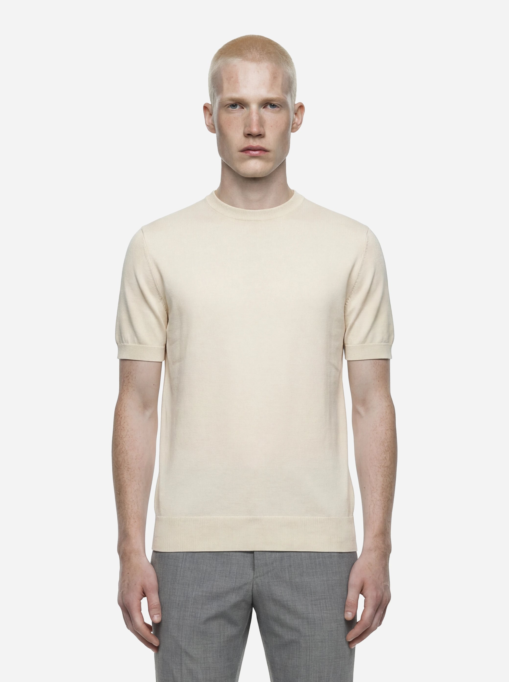 Maglia girocollo manica corta in cotone beige