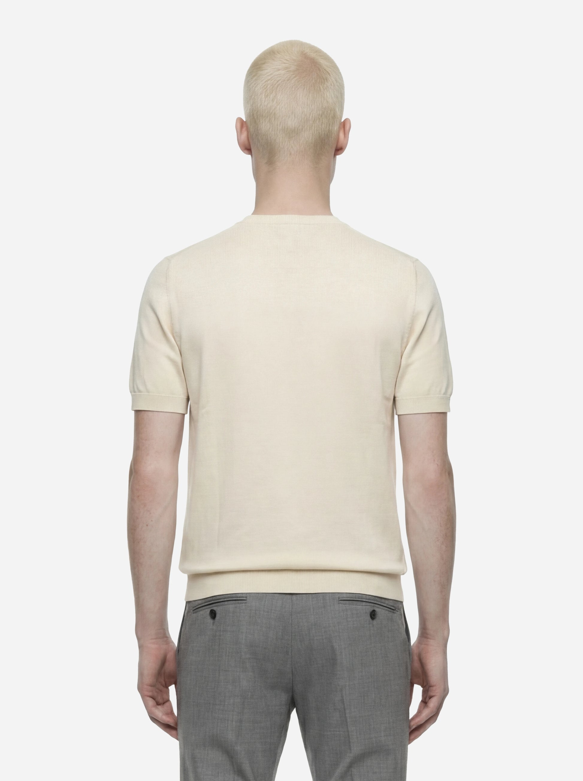 Maglia girocollo manica corta in cotone beige