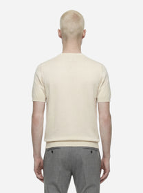 Maglia girocollo manica corta in cotone beige