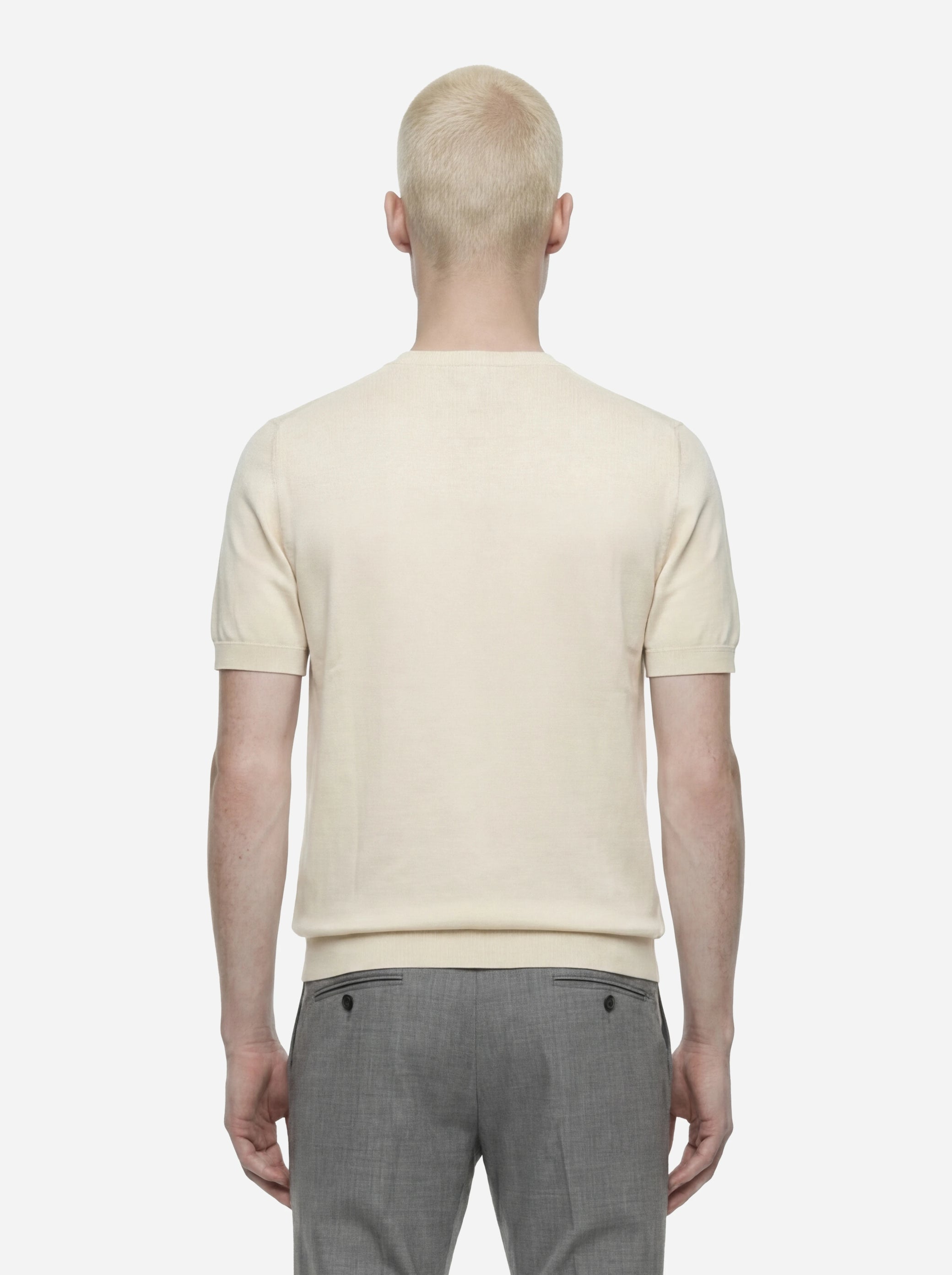 Maglia girocollo manica corta in cotone beige